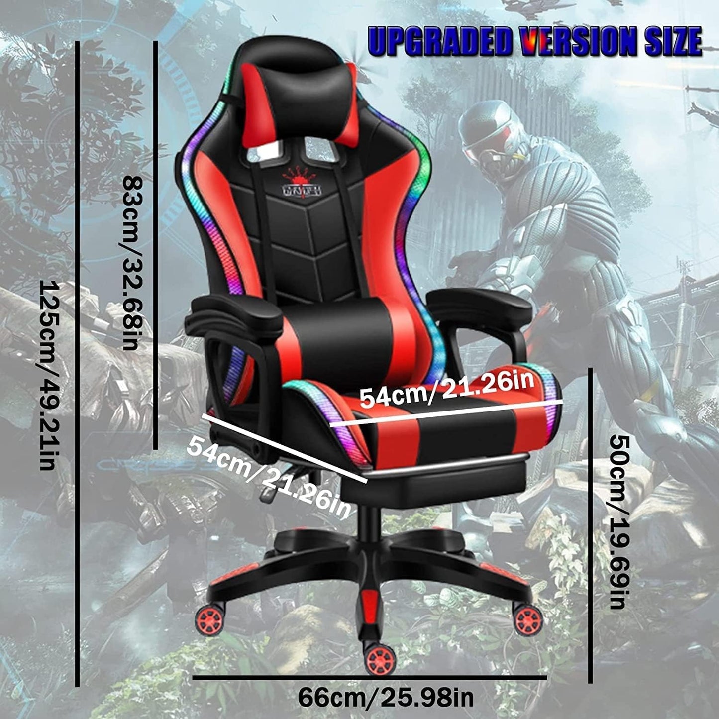 X Rocker Gaming Chair Gaming Chair with RGB Lighting and Speakers, Ergonomic Gaming Chair with Footrest and 7-Point Massage Function, 150° Tiltable Office Chair Gaming Chair for Adults,Red
