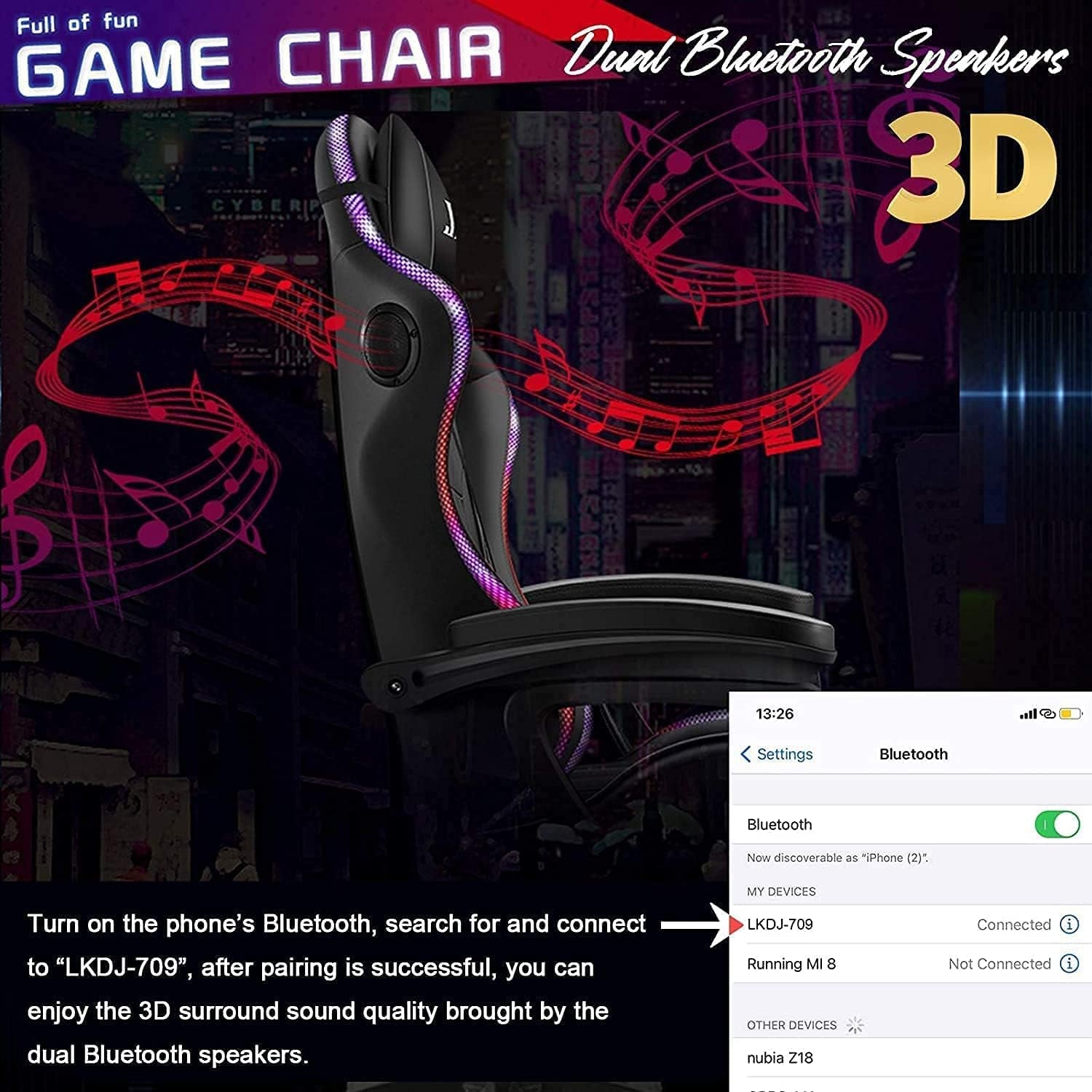 X Rocker Gaming Chair Gaming Chair with RGB Lighting and Speakers, Ergonomic Gaming Chair with Footrest and 7-Point Massage Function, 150° Tiltable Office Chair Gaming Chair for Adults,Red