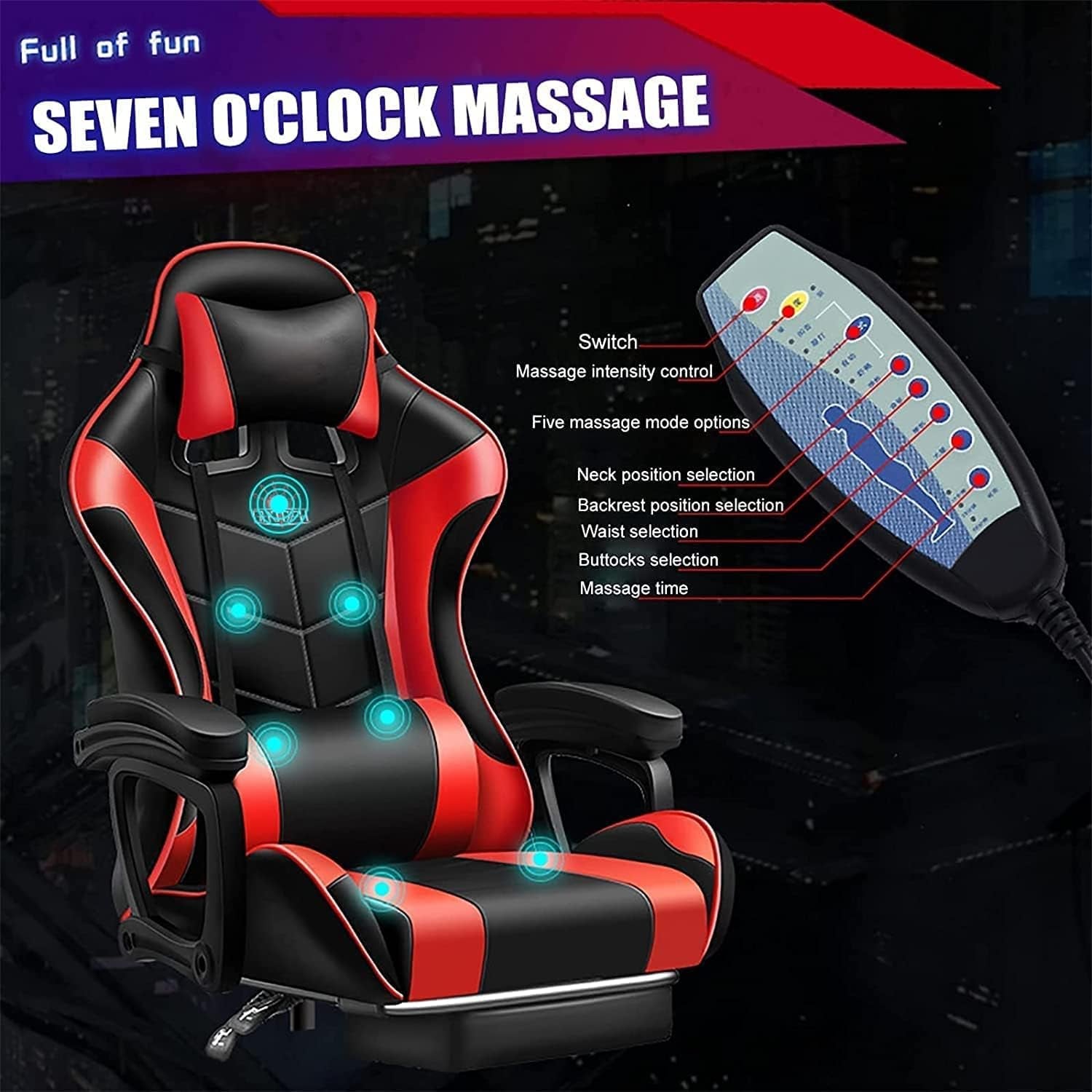 X Rocker Gaming Chair Gaming Chair with RGB Lighting and Speakers, Ergonomic Gaming Chair with Footrest and 7-Point Massage Function, 150° Tiltable Office Chair Gaming Chair for Adults,Red