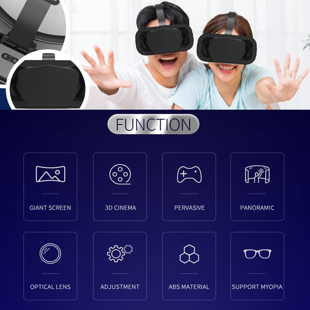 Virtual Reality VR Headset 3D Glasses, VR Headset Support 4.7-7 Inch Version Virtual Reality Glasses Stereo Headphones 3D Glasses, VR Glasses for TV, Movies, Video Games(Black)