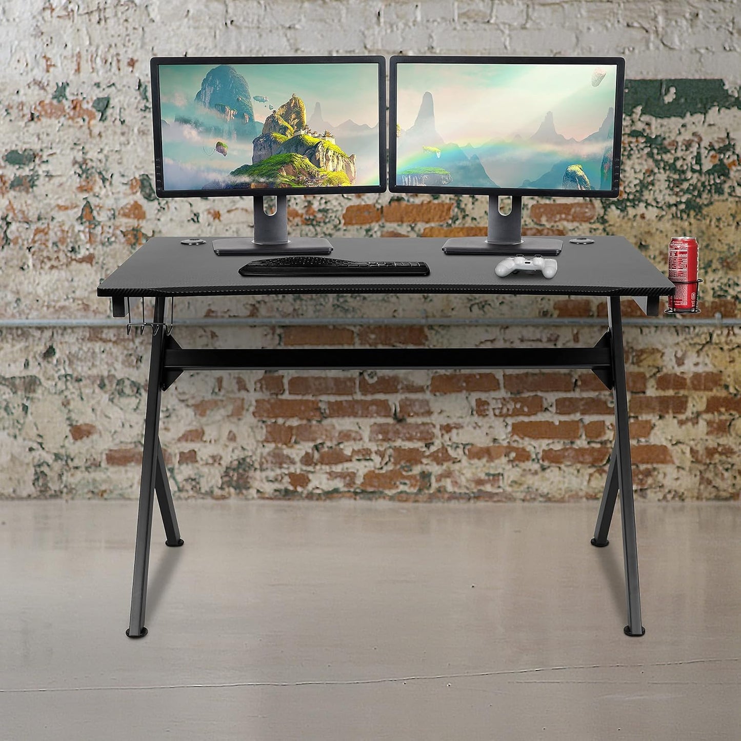 Duncan Gaming Desk 45.25" X 29" Computer Table Gamer Workstation with Headphone Holder and 2 Cable Management Holes, Set of 1,Black