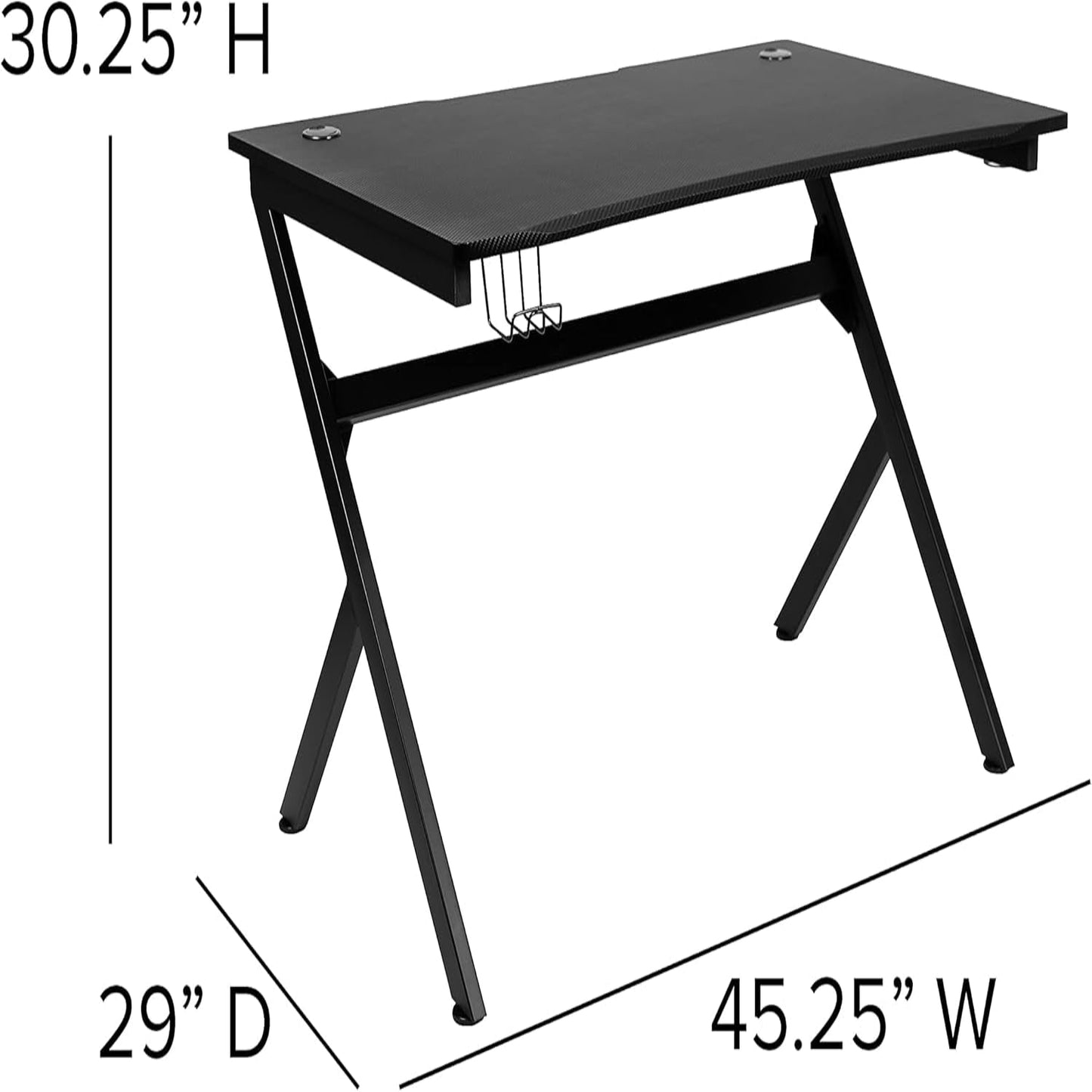 Duncan Gaming Desk 45.25" X 29" Computer Table Gamer Workstation with Headphone Holder and 2 Cable Management Holes, Set of 1,Black