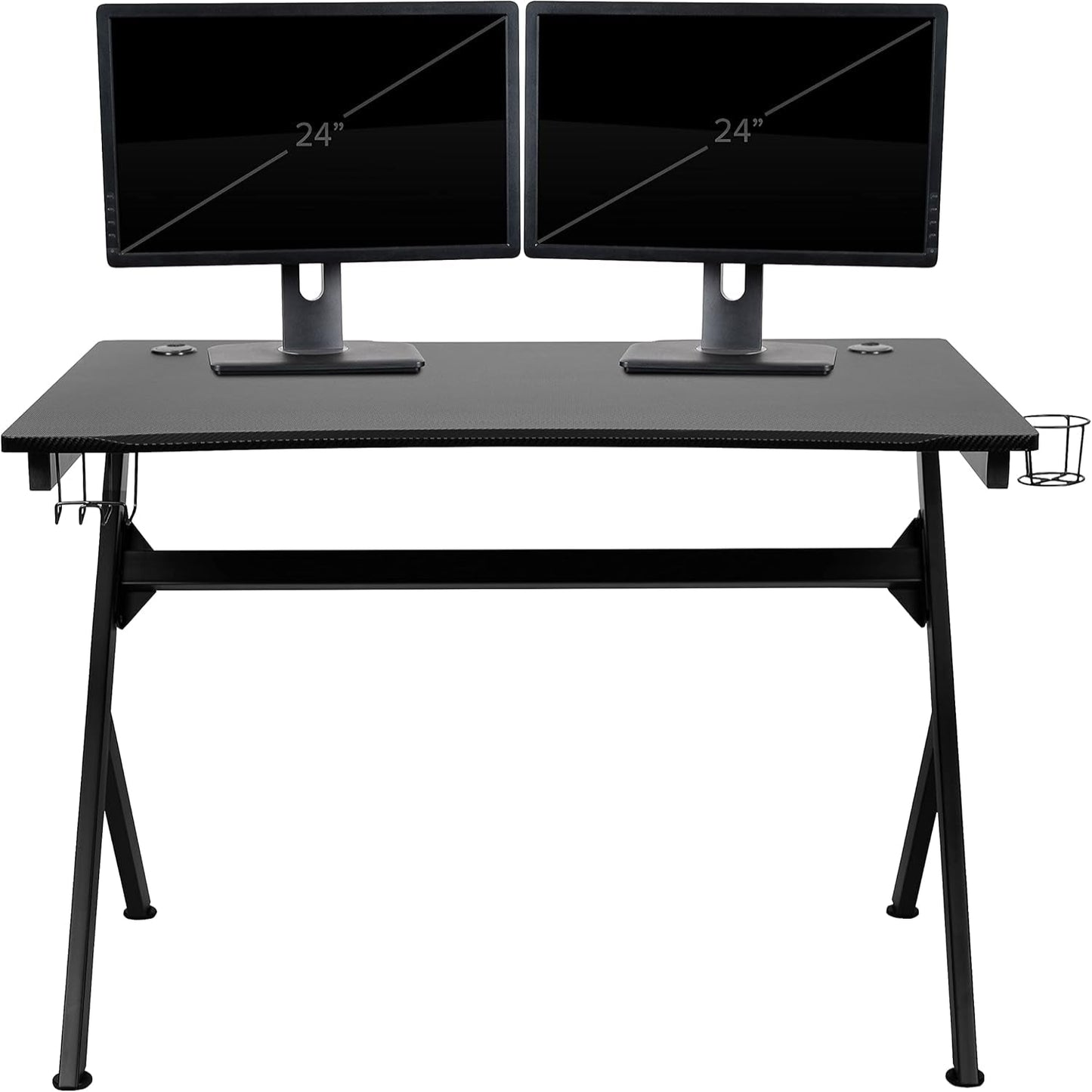 Duncan Gaming Desk 45.25" X 29" Computer Table Gamer Workstation with Headphone Holder and 2 Cable Management Holes, Set of 1,Black
