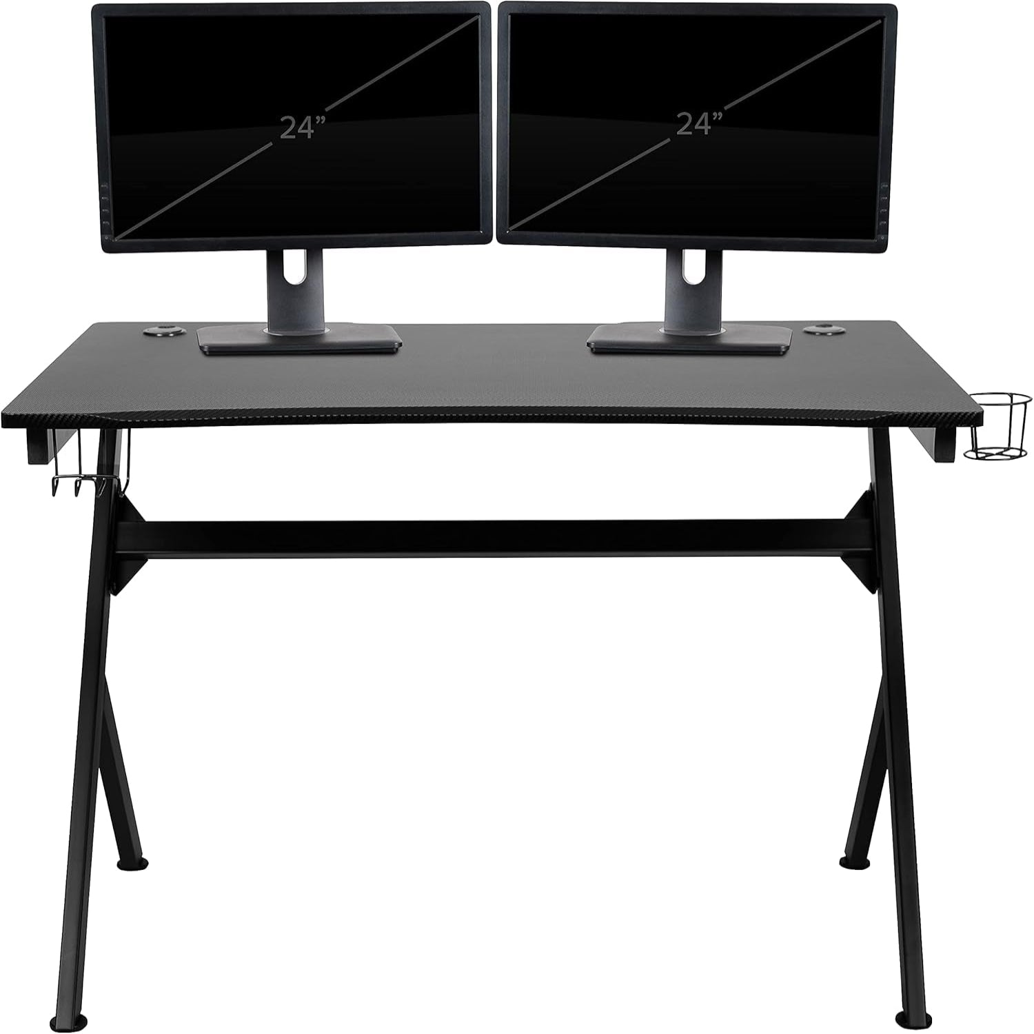 Duncan Gaming Desk 45.25" X 29" Computer Table Gamer Workstation with Headphone Holder and 2 Cable Management Holes, Set of 1,Black