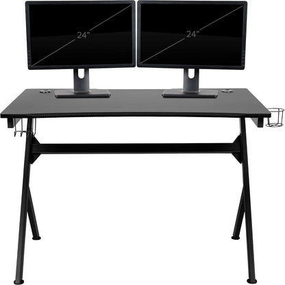Duncan Gaming Desk 45.25" X 29" Computer Table Gamer Workstation with Headphone Holder and 2 Cable Management Holes, Set of 1,Black