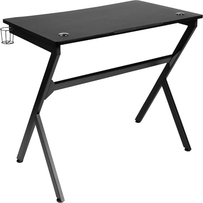 Duncan Gaming Desk 45.25" X 29" Computer Table Gamer Workstation with Headphone Holder and 2 Cable Management Holes, Set of 1,Black